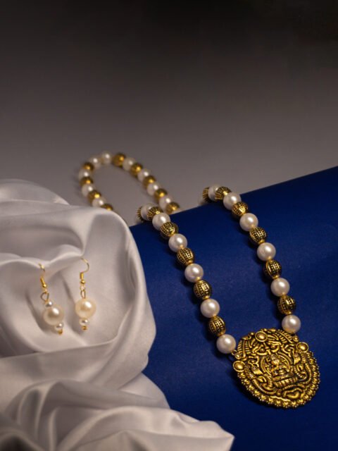 Devi Carving copper beaded long necklace Set