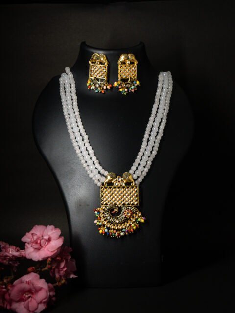 Rajwadi elephant design gold plated kundan studded statement necklace