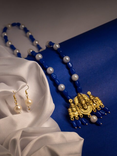 Vishnu carving copper long beaded necklace set