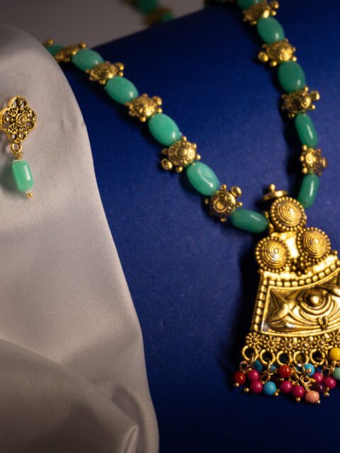 Cooper multicolured Golden Beaded long Necklace set