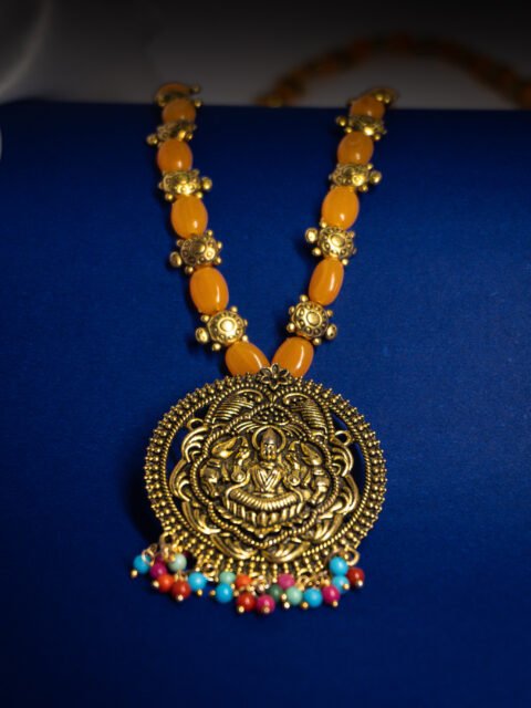 Devi Carving copper beaded long necklace Set