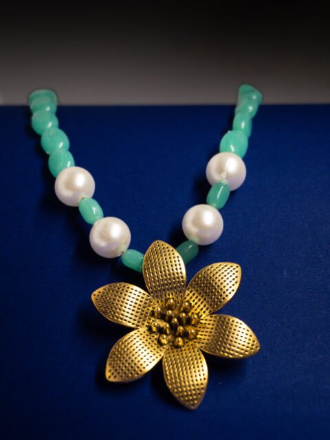 Flower Beaded long Copper Necklace set
