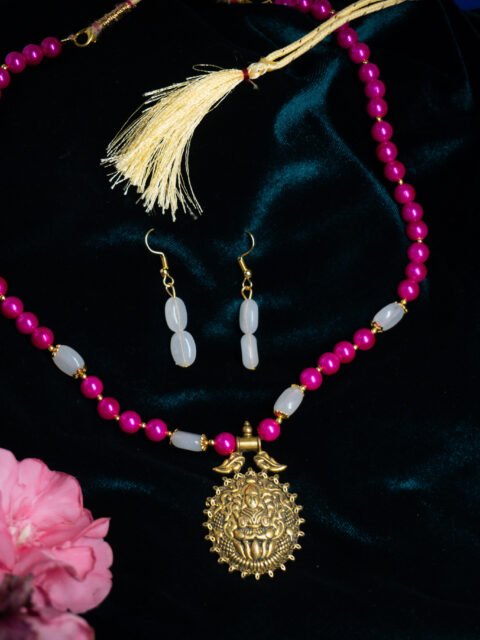 Devi Carving copper beaded long necklace Set