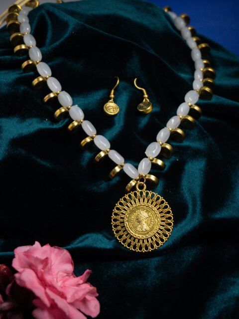 Victorian impress long copper beaded necklace set
