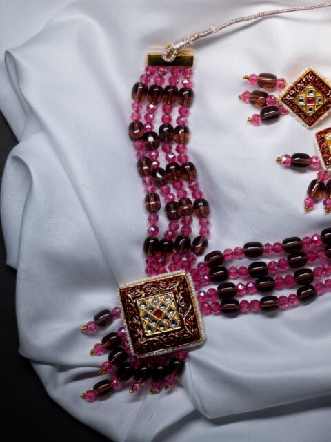Jaipuri Choker Glass Beaded Necklace Set