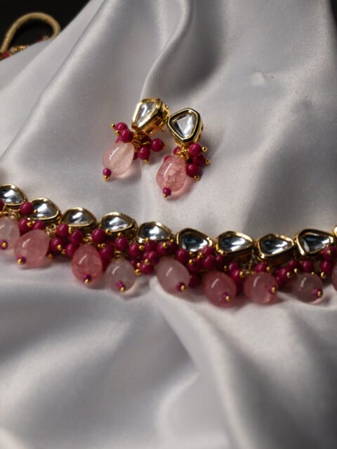 Real Polki Ruby Beaded Necklace Set