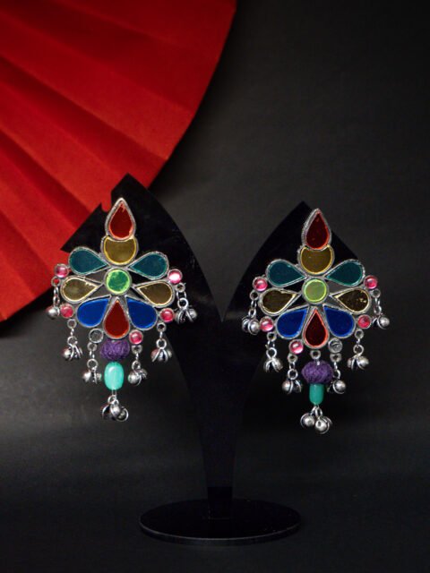 Afghani Mirror Studded Drop Earrings