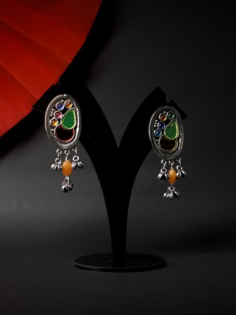 Afghani Mirror Studded Drop Earrings