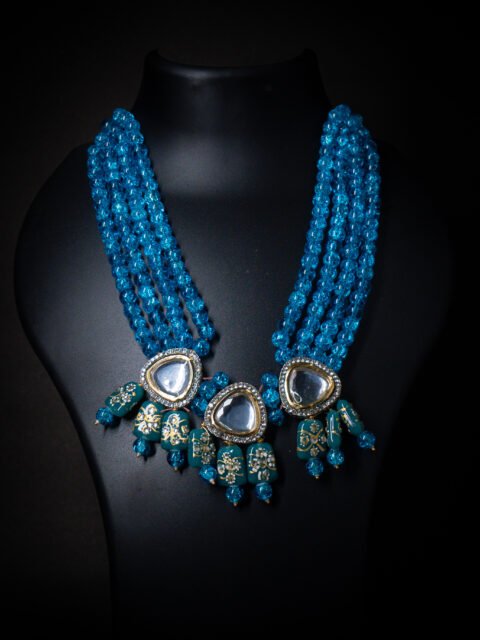 Statement Stone Tumbles Studded Long Necklace Set