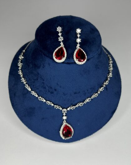 AD STONE SILVER RED JEWEL SET